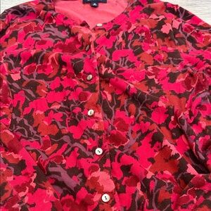 Lands' End Red and Purple Floral Cardigan Medium